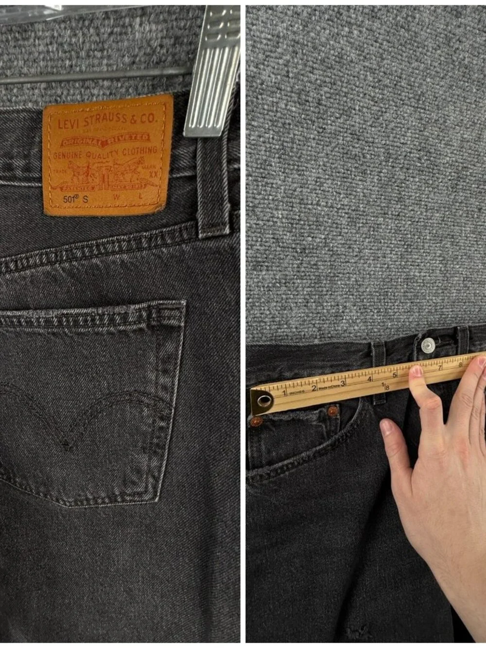 Levis Premium 501 S Jeans Women Black Button Fly Big E Charcoal Wash Straight